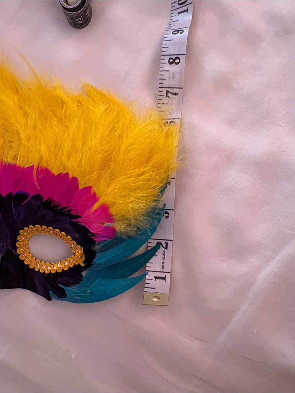 Colorful Feather Masquerade Mask - Yellow, Pink, Teal, Black